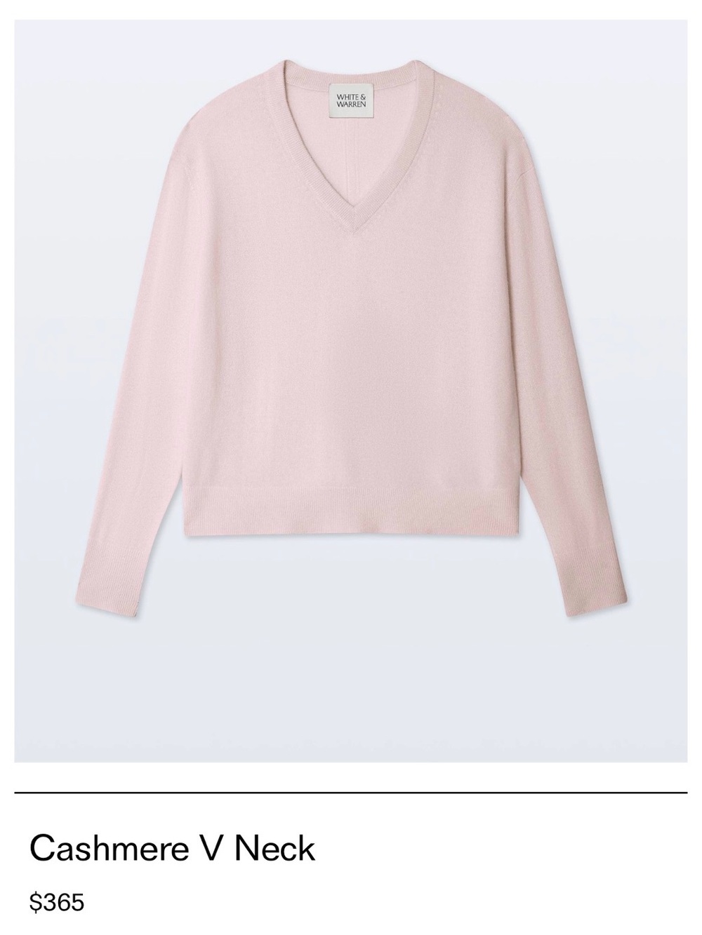 White + Warren Soft Cashmere V-Neck Sweater in Pale Pink